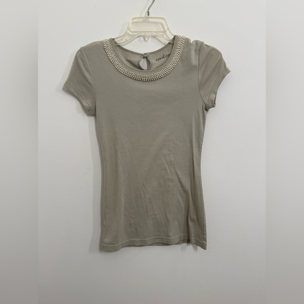 Caslon gray beaded neckline top.